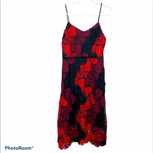 BOSTON PROPER Black&Red Floral Lace Dress sz 4
